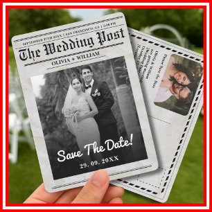 Zeitung Hochzeit Vintag Elegant Save the Date Einladung
