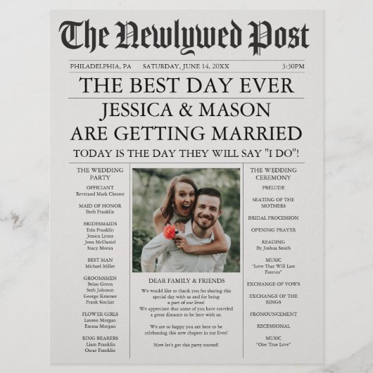 Zeitung Hochzeitsprogramm Einmalprogramme (Vorne)