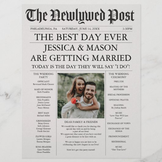 Zeitung Hochzeitsprogramm Einzigartige Programme (Vorne)