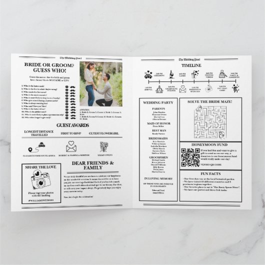 Zeitung Hochzeitsprogramm Moderne Hochzeitzeitzeit Karte (Innenseite)