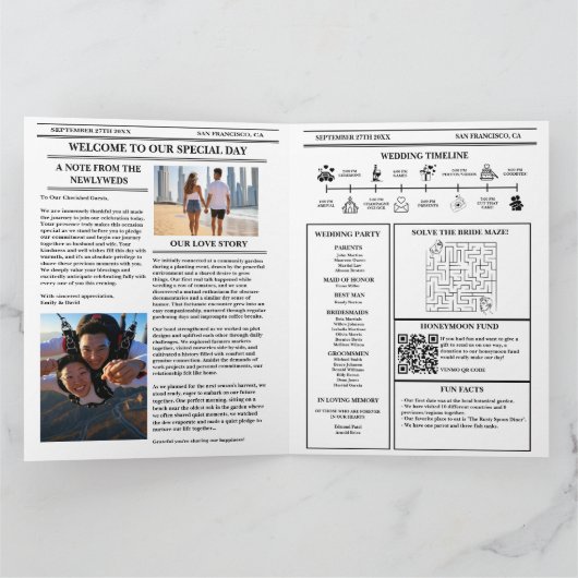 Zeitung Hochzeitsprogramm Moderne Hochzeitzeitzeit Karte (Innenseite)