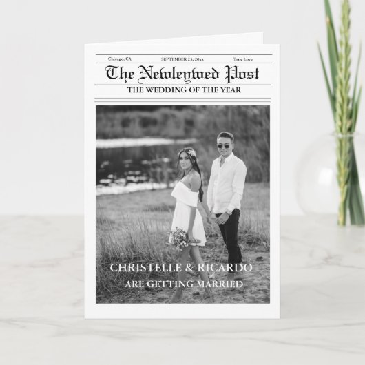 Zeitung Hochzeitzeitzeitschrift und Infografik zum Einladung (Vorderseite)