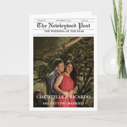 Zeitung Hochzeitzeitzeitschrift und Infografik zum Einladung (Vorderseite)