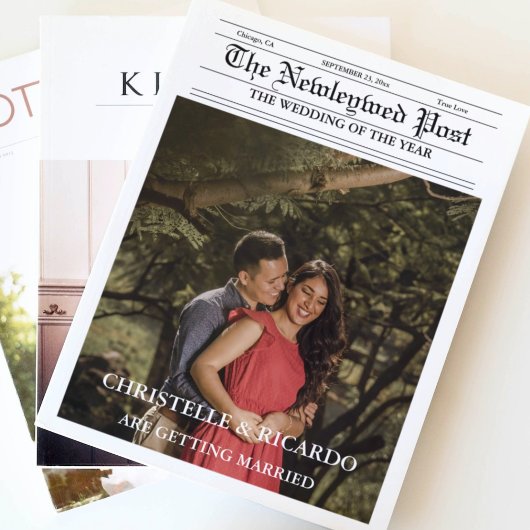 Zeitung Hochzeitzeitzeitschrift und Infografik zum Karte