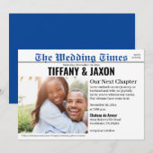 Zeitung Horizontal Blue Wedding Einladung (Vorne/Hinten)