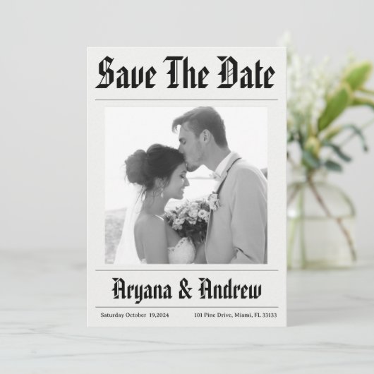 Zeitung lustig speichern Daten Einladung (Stehend Vorderseite)