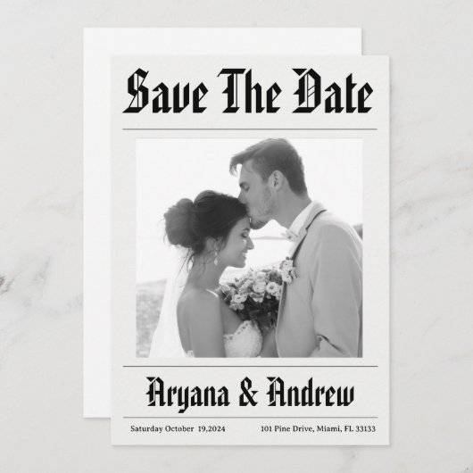 Zeitung lustig speichern Daten Einladung (Vorne/Hinten)