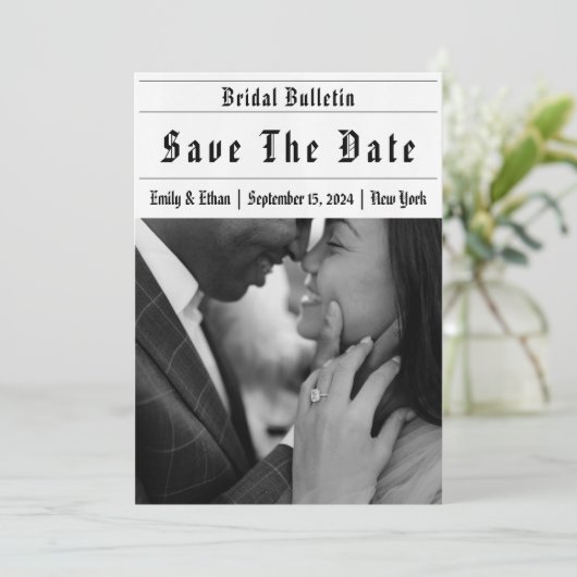 Zeitung lustig speichern Einladung (Stehend Vorderseite)