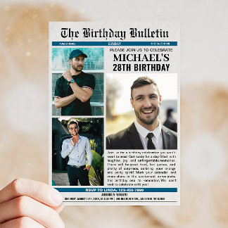 Zeitung mit Fotos jeden Geburtstag Einladung