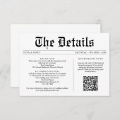Zeitung QR Code Eindeutige Hochzeitdetails Begleitkarte (Vorne/Hinten)
