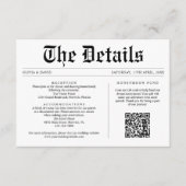 Zeitung QR Code Eindeutige Hochzeitdetails Begleitkarte (Vorderseite)