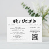 Zeitung QR Code Eindeutige Hochzeitdetails Begleitkarte (Stehend Vorderseite)