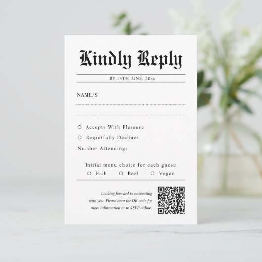 Zeitung QR Code Unique Wedding RSVP Karte (Stehend Vorderseite)