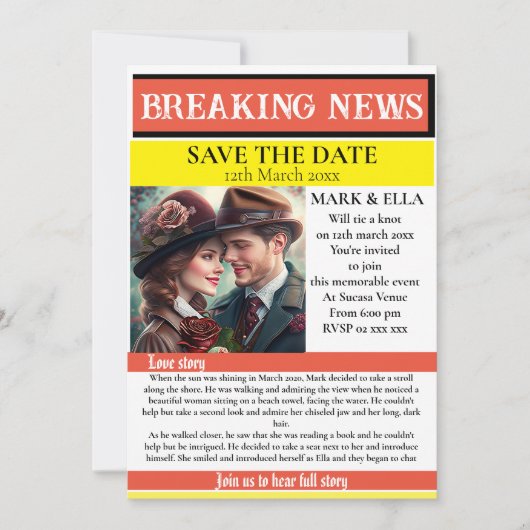 Zeitung Save the Date Einladung (Vorderseite)