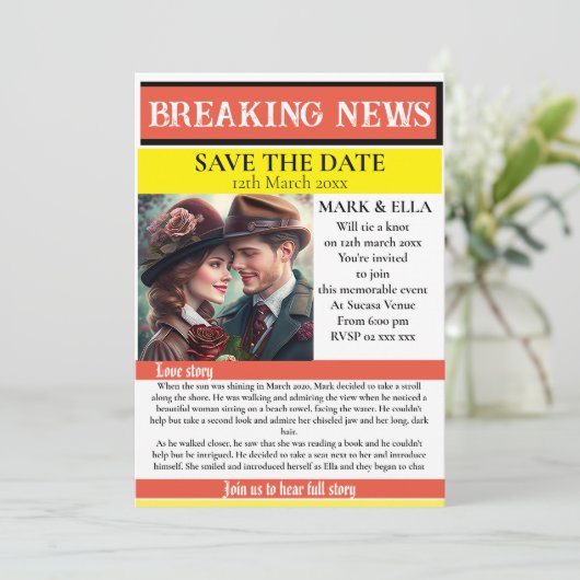 Zeitung Save the Date Einladung (Stehend Vorderseite)