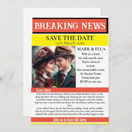 Zeitung Save the Date Einladung (Vorne/Hinten)