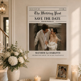 Zeitung Save the Date Hochzeit Beige Karte Poster