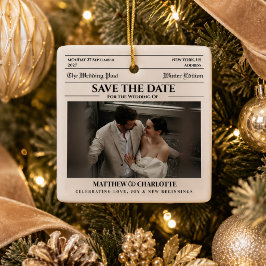 Zeitung Save the Date Hochzeit Beige Keramikornament