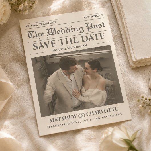 Zeitung Save the Date Hochzeit Warm Ivory Karte