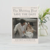 Zeitung Save the Date Hochzeit Warm Ivory Karte (Stehend Vorderseite)