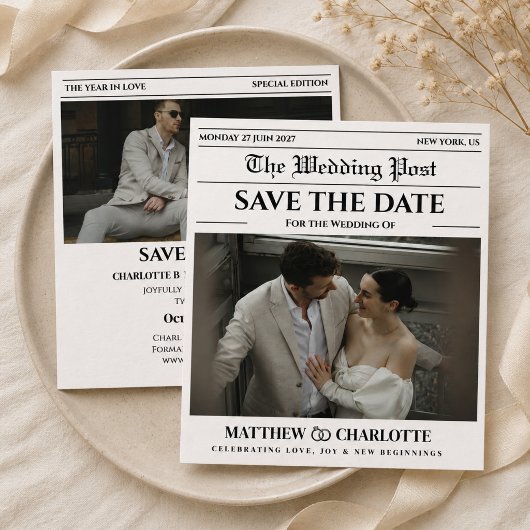 Zeitung Save the Date Hochzeits-Einladung