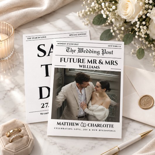 Zeitung Save the Date Hochzeitskarte