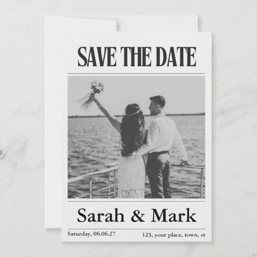 Zeitung Save the Date Vintage Benutzerdefiniertes (Vorderseite)