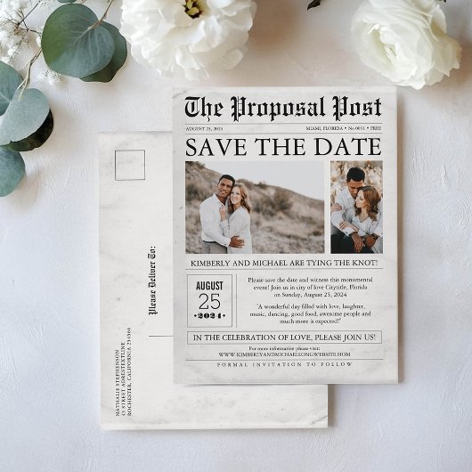 Zeitung Save the Date zwei Fotos Postkarte