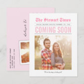 Zeitung | Schwangerschaftsankündigung | Pink Ankündigungspostkarte (Vorne/Hinten)