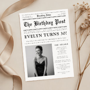 Zeitung Schwarz-Weiß-Spaß-Foto 30. Geburtstag Einladung