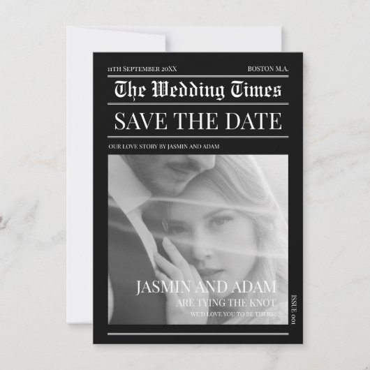 Zeitung Schwarzer Dunkler Modus Einzigartiges Foto Save The Date (Vorderseite)