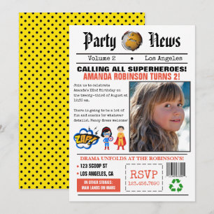 Zeitung Superheld Geburtstagsfeier Einladung