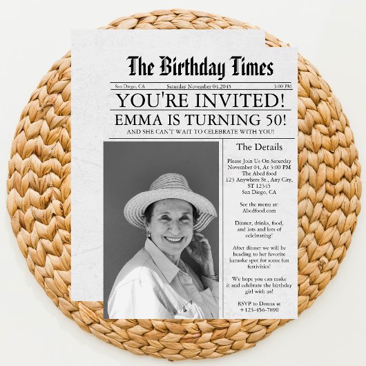 Zeitung Unique Fun 50. Geburtstag Foto Party Einladung