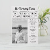 Zeitung Unique Fun 65. Geburtstag Foto Party Einladung (Stehend Vorderseite)