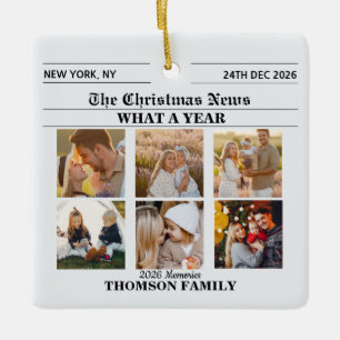 Zeitung Weihnachten Familie 6 Foto Collage  Keramikornament