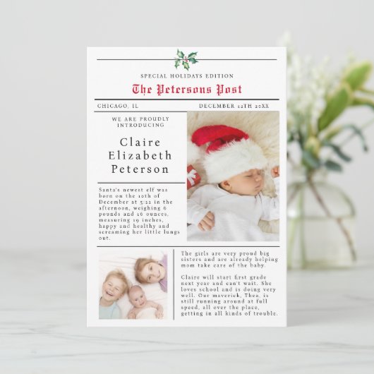 Zeitung Weihnachtskarten Foto Ankündigung (Stehend Vorderseite)