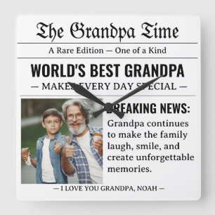 Zeitung World's Best Grandpa Foto Cooles Geschenk Quadratische Wanduhr