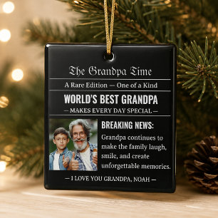 Zeitung World's Best Grandpa Foto Schwarz Weiß Keramikornament