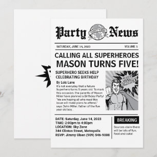 Zeitung zur Geburtstagsfeier eines Superhelden Einladung