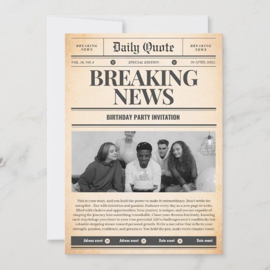 Zeitungs einladungen Titelseite Nachrichten (Vorderseite)