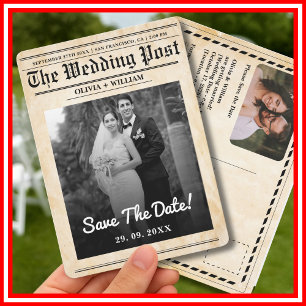 Zeitungs Hochzeit Rustikale Elegante Save The Date Einladung