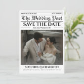 Zeitungs-Hochzeitskarte 'Save the Date' (Stehend Vorderseite)
