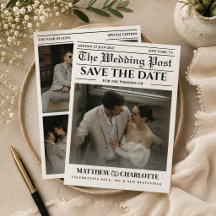 Zeitungs-Hochzeitskarte 'Save the Date'