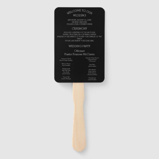 Zeitungs-Hochzeitsprogramm Fan, Fanprogramm Templa Fächer (Rückseite)