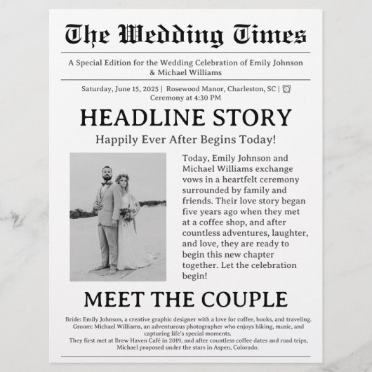 Zeitungs-Hochzeitsprogramm Flyer (Vorne)