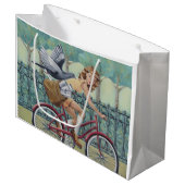 Zeitungs-Mädchen-u. Fahrrad-Geschenk-Tasche Große Geschenktüte (Vorderseite Schrägansicht)