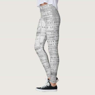 Zeitungs-Nachrichten drucken Schwarz-weißes Leggings