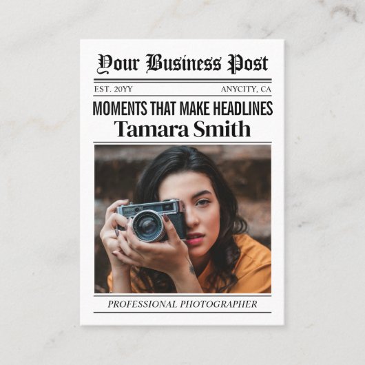 Zeitungs-Visitenkarte, Beruflicher Fotograf Telefonnummerkarte (Vorderseite)