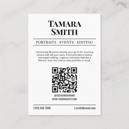 Zeitungs-Visitenkarte, Beruflicher Fotograf Telefonnummerkarte (Rückseite)