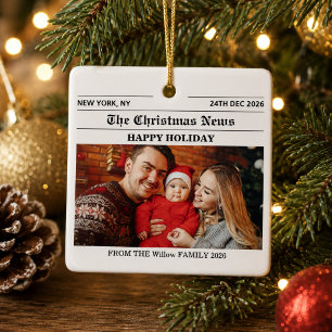 Zeitungs-Weihnachts-Familienfoto-Collage Keramikornament
